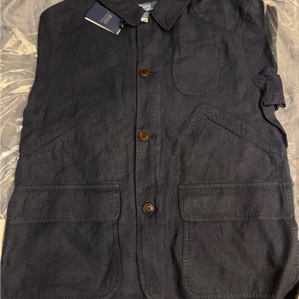 Polo by Ralph Lauren Navy linen herringbone utility jacket/blazer/overshirt